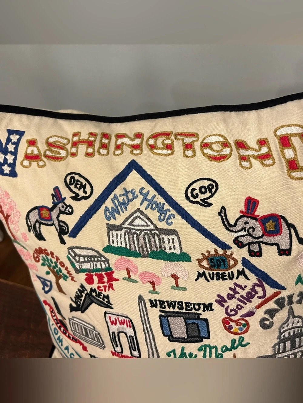 Cat Studio Hand Embroidered Washington D.C. Pillow
